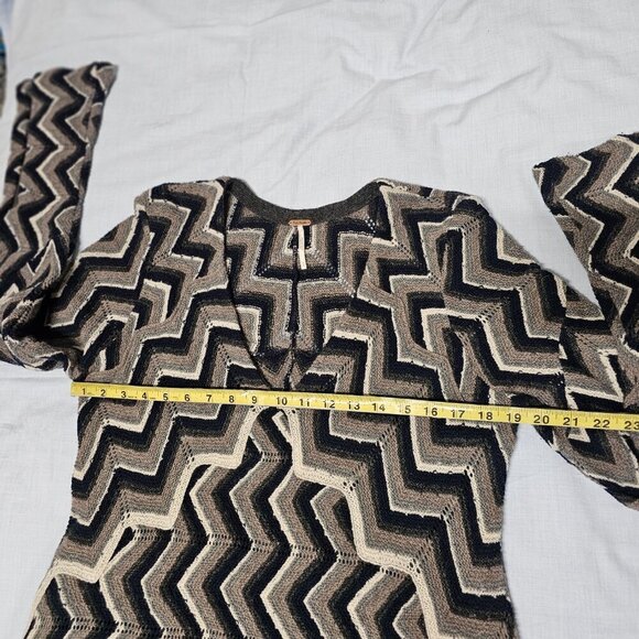 Free People Rhiannon Chevron Women Wool Blend Sweater Dress Size L V Neck Long/S - Picture 12 of 14
